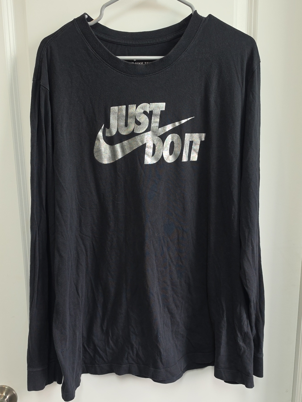 Nike Black Long-Sleeve 'Just Do It' Tee with Silver Logo